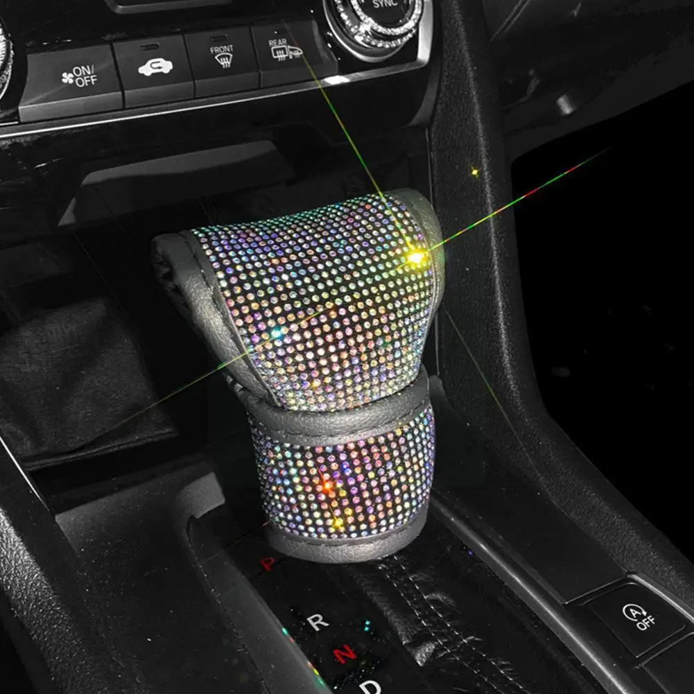 

Bling Bling Car Shift Gear Cover Leather Auto Gear Shift Knob Cover Universal Crystal Rhinestones Car Accessories For Women Y3Y4