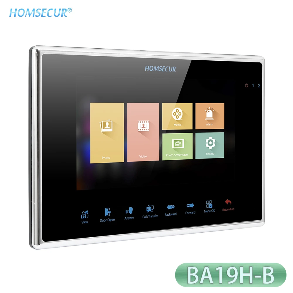 

HOMSECUR BM719HD-B 7 "TFT LCD домофон, внутренний монитор, сенсорная клавиатура для видеодомофона серии HDK