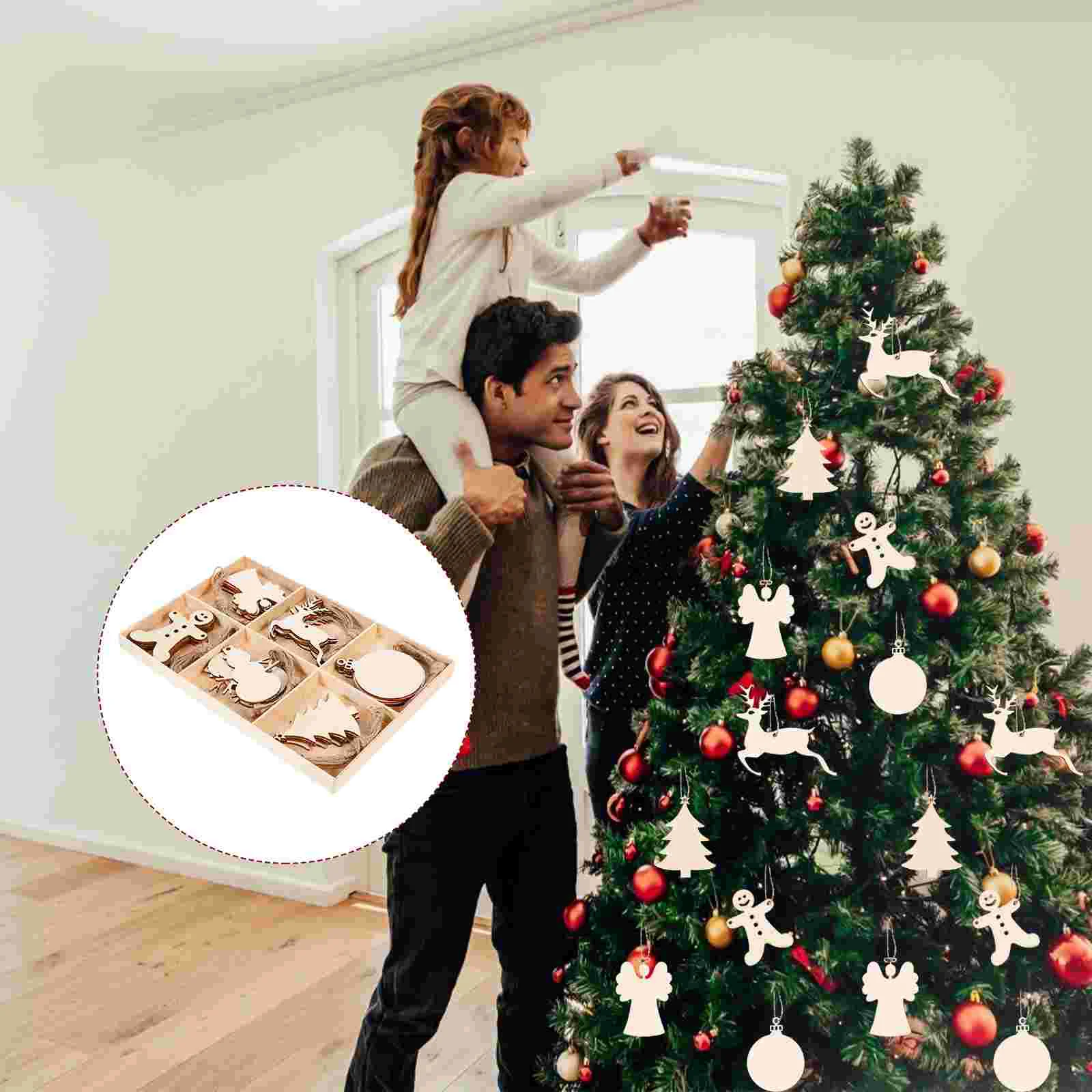 

30pcs Festival Party Hanging Ornaments With Hole Xmas Slices Holiday Chips Blank Paintable Christmas Ornament