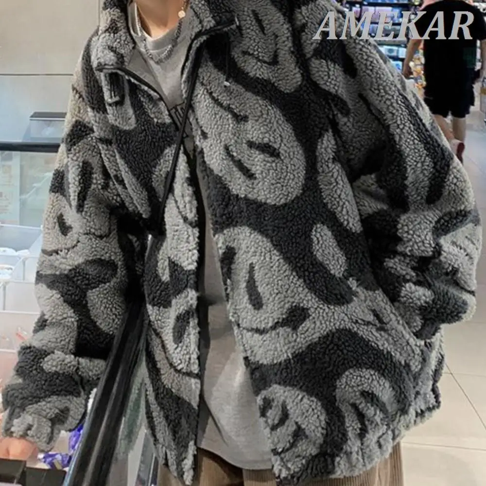 2023 Winter Men's Coat Brand New Casual Lamb Wool Parka Coat Trend Streetwear Loose Men Clothing Grain Fleece Male Jacket Coat