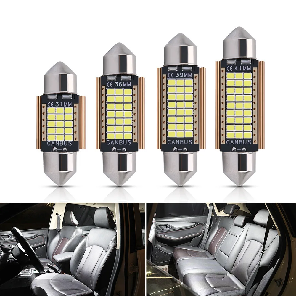 

100Pcs C10W C5W LED Canbus Festoon 31mm 36mm 39mm 42mm For Car Bulb Interior Reading Light License Plate Lamp White Free Error