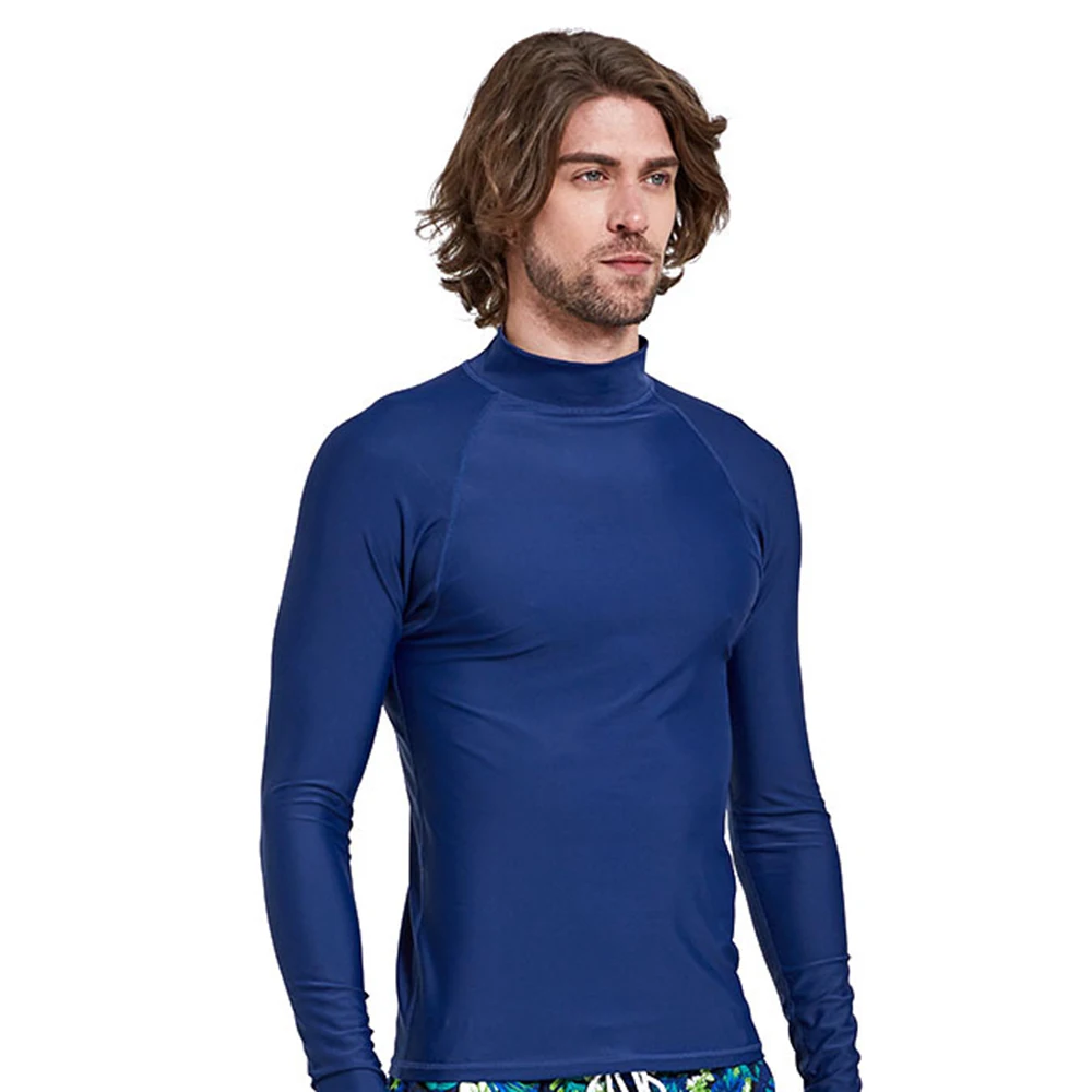 Fashion Men's Split Elastic Comfortable Solid Color Shirt Long-Sleeve Surfing Top Sunscreen Quick-Drying Beach Swim Surfing Top