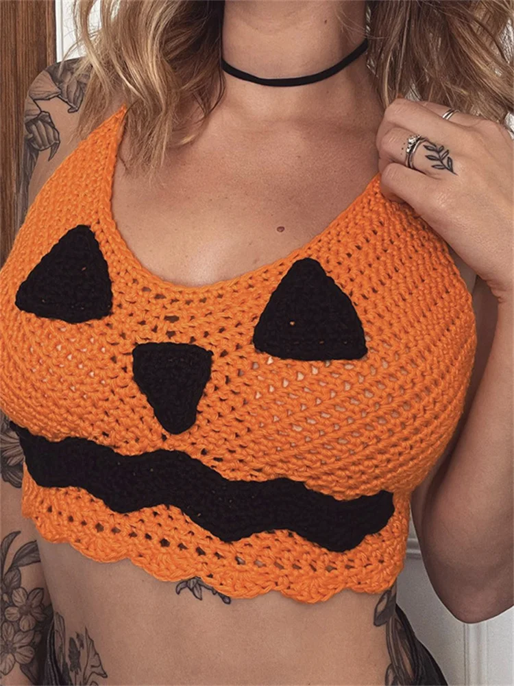 

Женский трикотажный топ с открытой спиной, на Хэллоуин