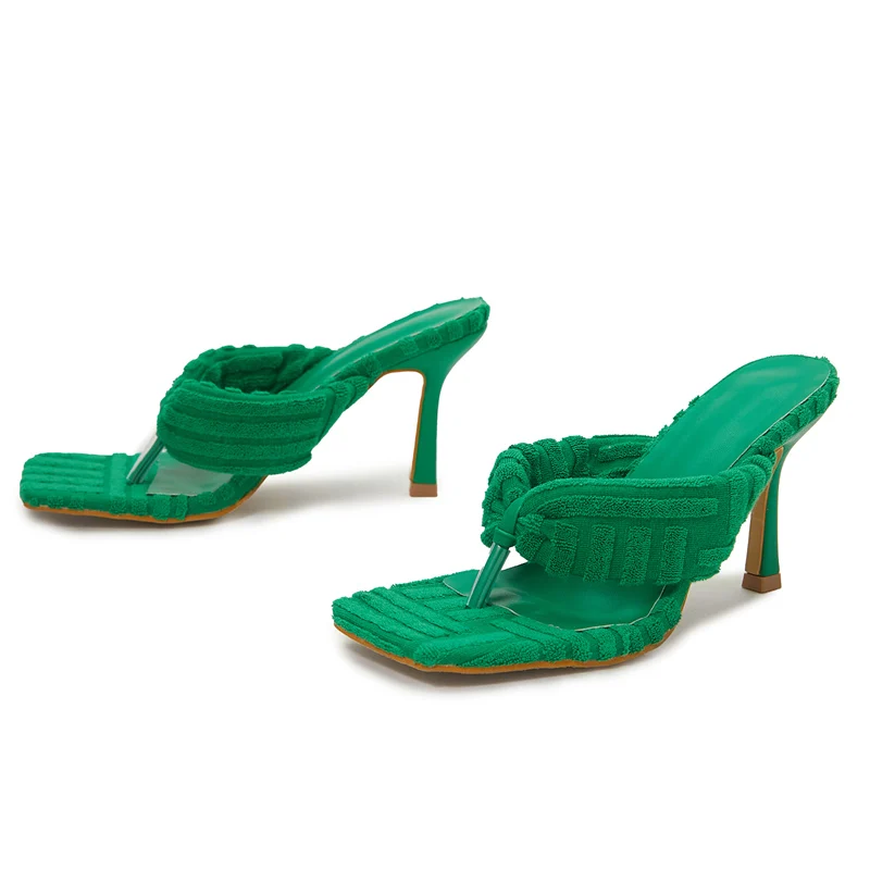 Сланцы женские на высоком каблуке 9 см Повседневные Удобные туфли-шлепанцы