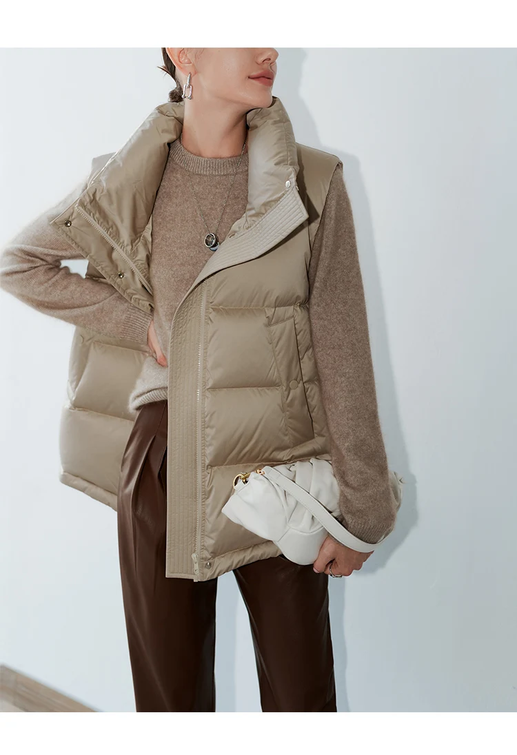 90% White Goose Down Jacket and Coat  Vest Women New Warm Winter Sleeveless 100g-150g High Street Casacos De Inverno Feminino