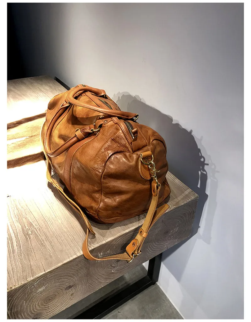 Vintage fashion first layer cowhide men large-capacity travel bag outdoor genuine leather shoulder messenger hand duffel bag