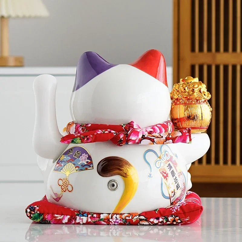 10 2-дюймовый большой орнамент Lucky Cat Maneki Neko керамический кошачий кот с подвижной