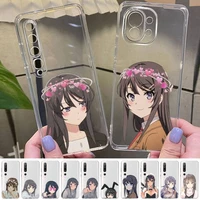 maiyaca anime mai sakurajima girl phone case for redmi note 5 7 8 9 10 a k20 pro max lite for xiaomi 10pro 10t