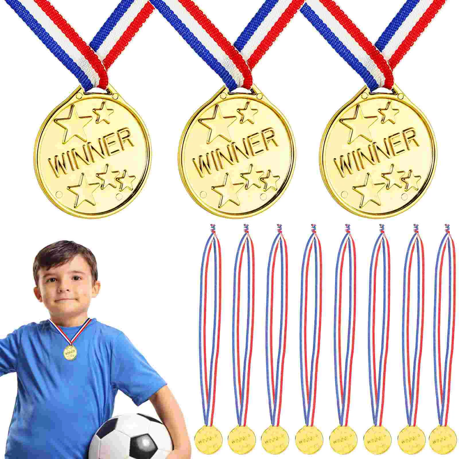 50 Pcs Kids Gold Medals Prizes Kids Plastic Gold Medals Trophy Toy Kids' Party Supplies Children's Medal Small Toy Party Medals