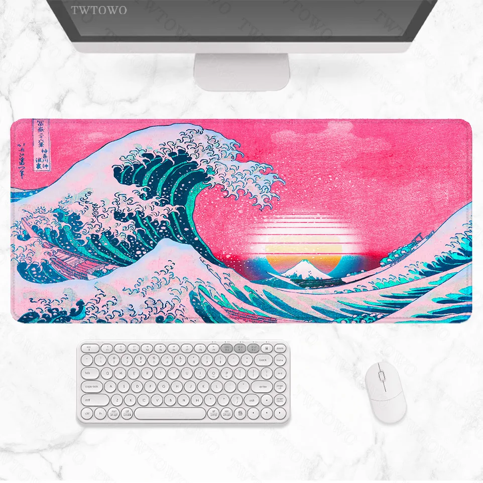 

Pink Japanese Art Great Waves Mouse Pad Gamer XL Large Computer New Mousepad XXL Desk Mats Soft Natural Rubber Non-Slip Mice Pad