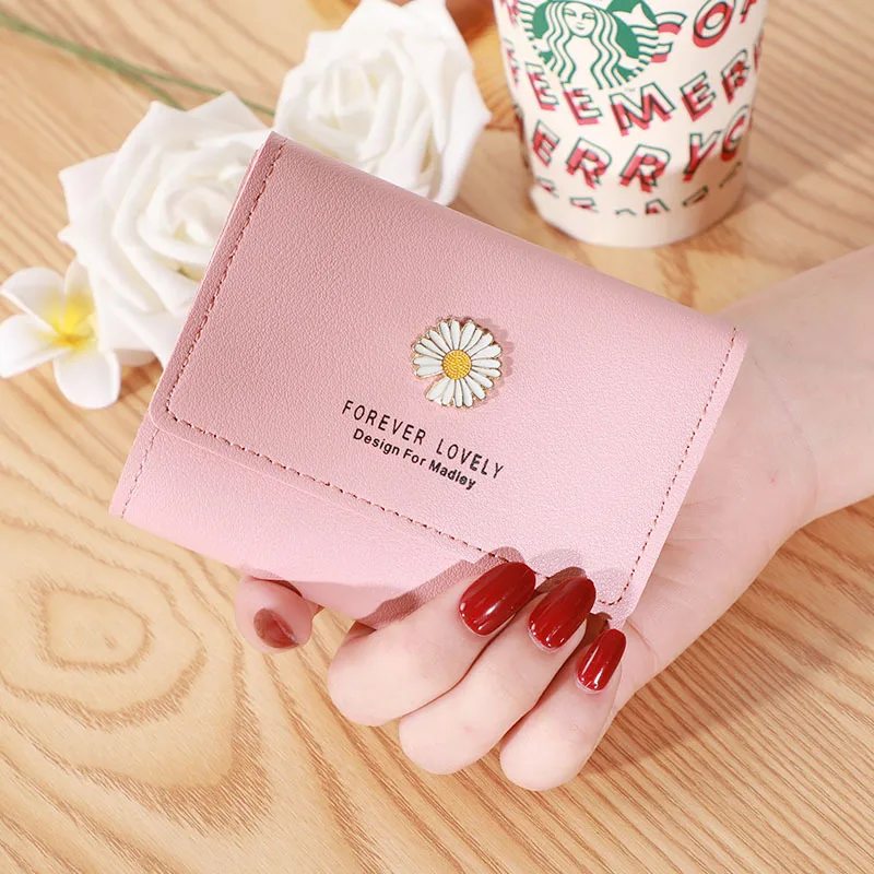 

Daisy Print Short Wallet 2023 New Fashion Ladies Purse Small Three Fold Handmade Wallet Multi-card Card Bag Coin Purses