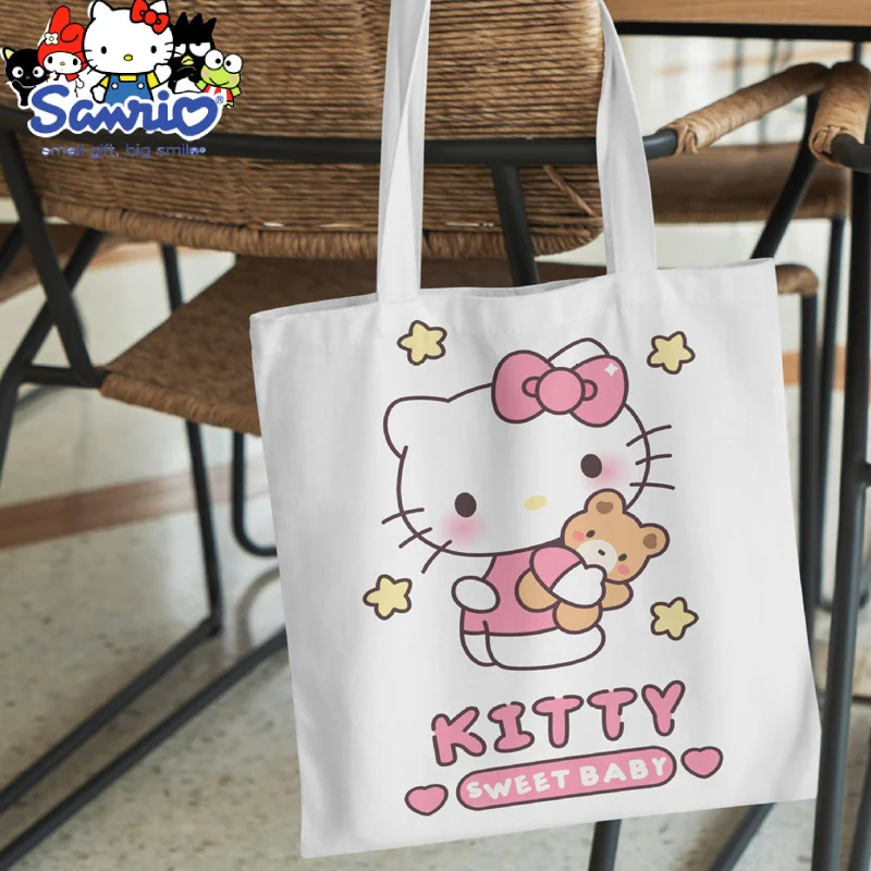 

Женская сумка через плечо Kuromi Cinnamoroll Kawaii Girl, Холщовая Сумка-тоут, вместительная школьная сумка для покупок