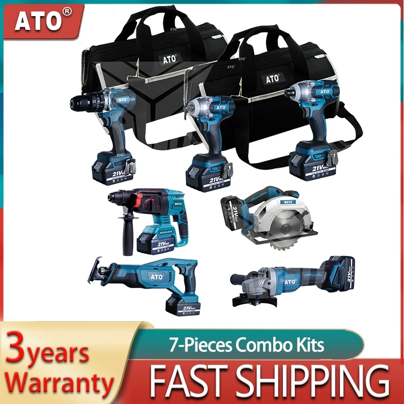 

ATO CB2007 Lithium-Ion Battery 7 In1 Combo Kits Sets Brushless Electric Cordless Impact Drill for Makita 18V Battery in Russia