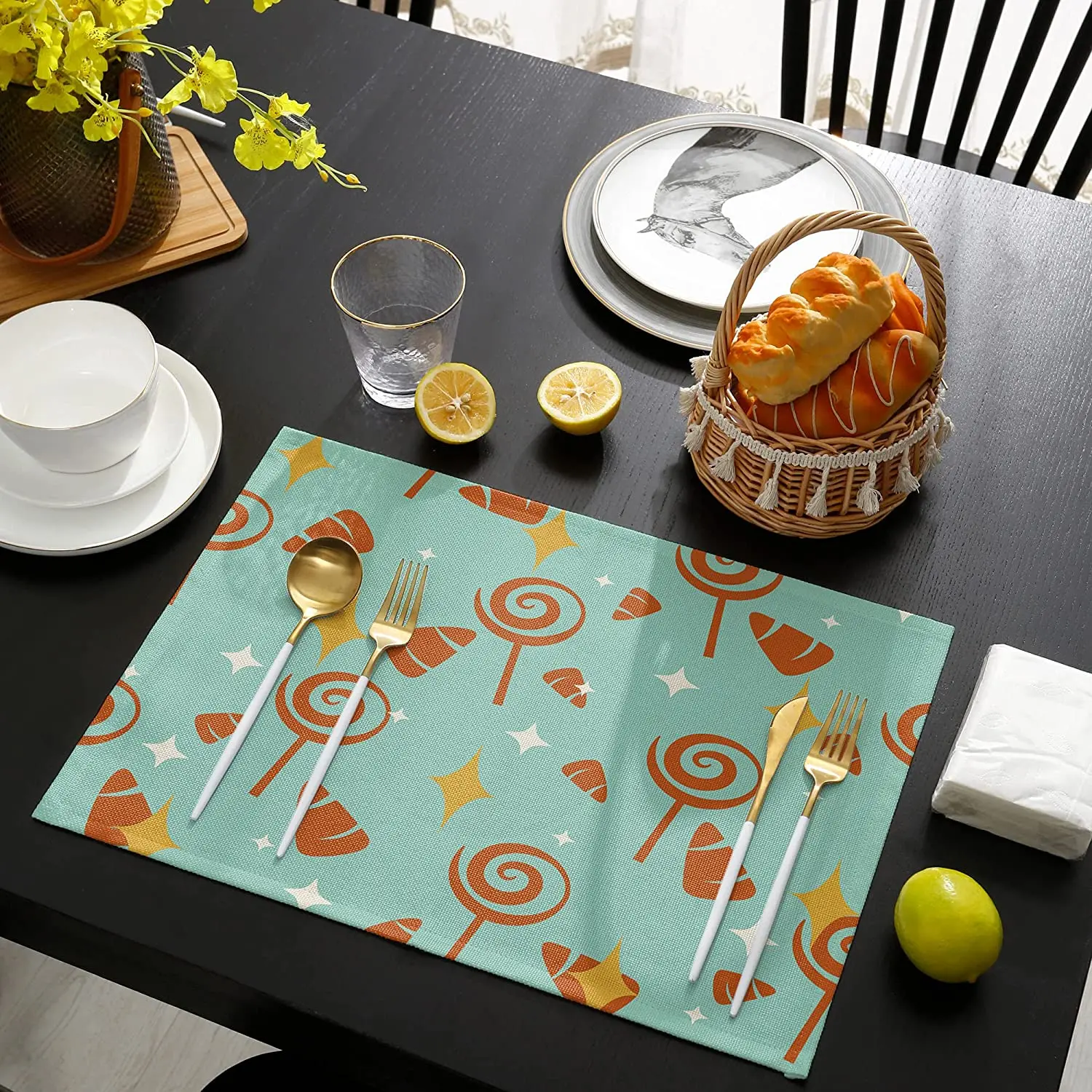 

Outdoor Table Placematsalloween Wizard and Castle Stain-Proof Cotton Linen Placemats for Kitchen Table Insulation Table Mats