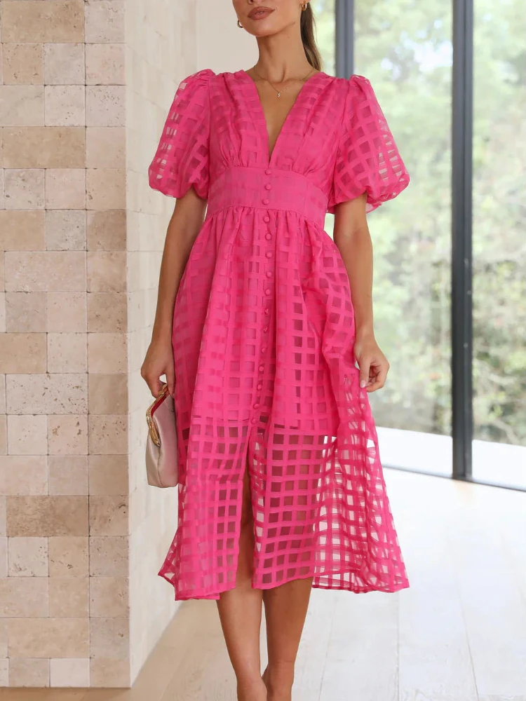 

Новые летние платья, модная женская одежда с разноцветными рукавами-фонариками, повседневные Элегантные женские платья в клетку, модель 2023 года