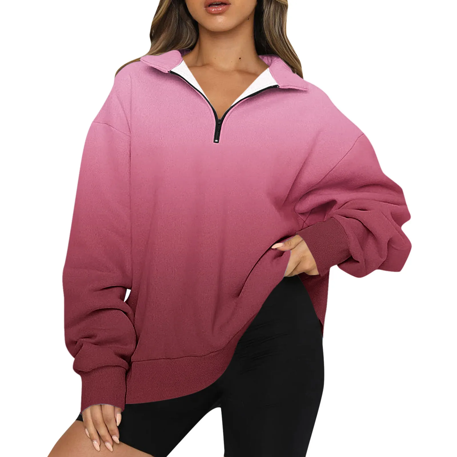 

Dry Fit Half Zip Women Womens Oversized Half Zip Pullover Long Sleeve BlingBling Gradient Print Alt Oversized Sweatshirt