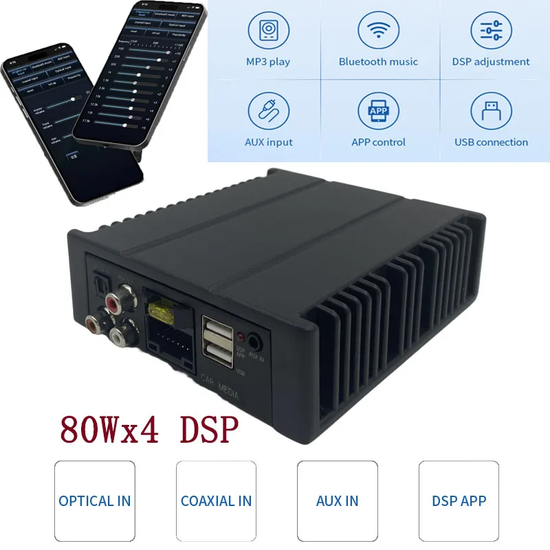 

Автомобильный стерео USB MP3-плеер с управлением через приложение, оптоволоконный автомобильный усилитель без потерь 350 Вт, автомобильный DSP 31 EQ Band 4470, автомобильные аксессуары, автомобильный усилитель