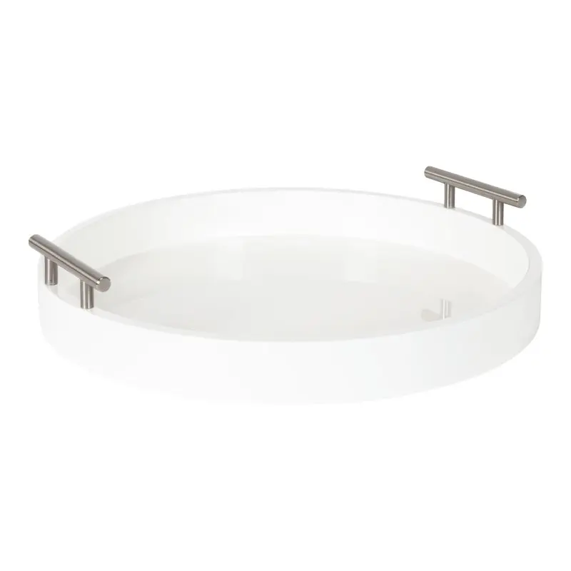 

Lipton Modern Round Tray, 15.5 inch Diameter, White and Silver, Decorative Accent Tray for Storage and Display