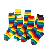 socks childrens medium tube socks autumn and winter korean version net red long tube rainbow candy stripe high tube ins damp mi