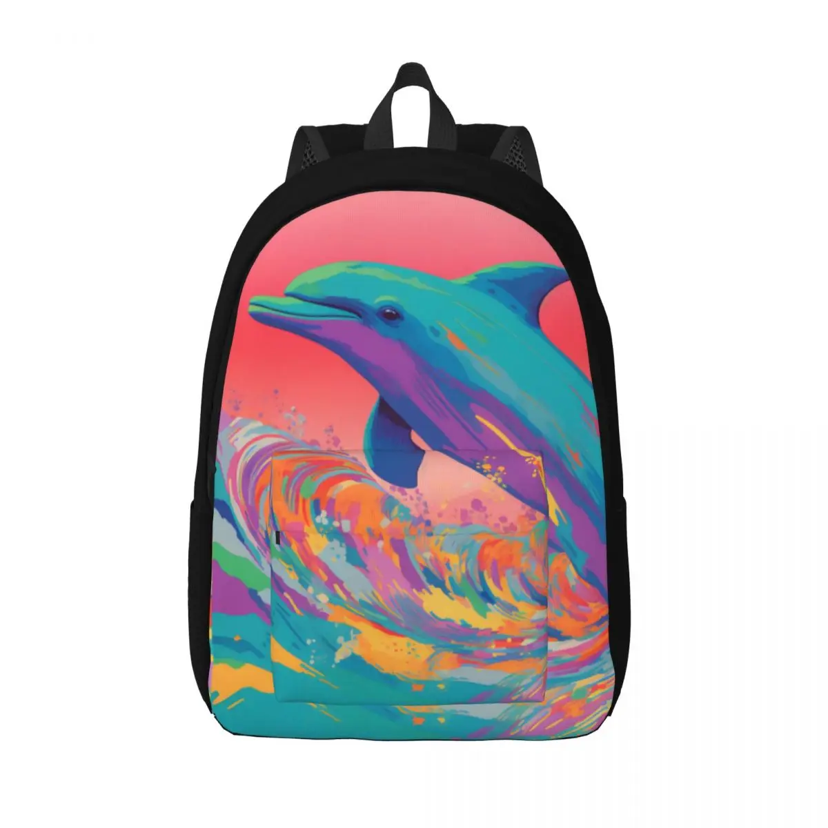 

Dolphin Canvas Backpacks Neo Fauvism Cover Art Unique Bag Cycling Backpack Breathable Bags