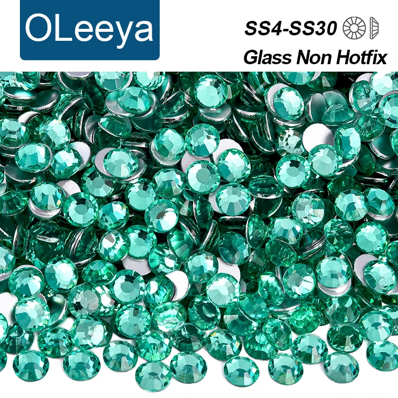 Фото Стразы OLeeya Mint SS3-SS30 из стекла, без термофиксации, с блестками, плоские, 3D, для декора ногтей, для рукоделия, для приклеивания на ногти, для украшений