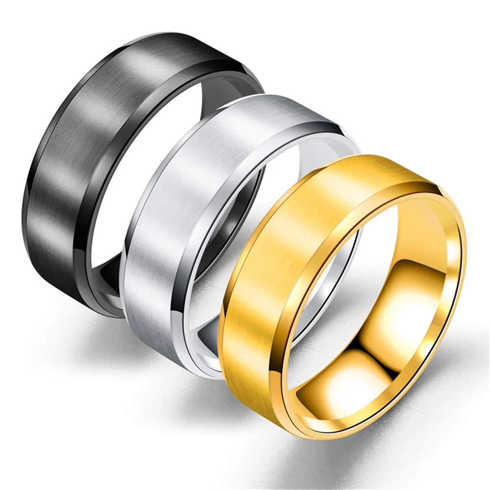 

New 8mm Fashion Simple Design Titanium Steel Mens Rings Lover Couple Rings Alliance Gold Wedding Band Rings Set for Women Men