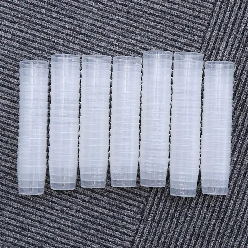 

25pcs 30ml Measuring Cups Transparent Liquid Container Scale Cups Plastic Graduated Cup Laboratory supplies for Paint Epoxy
