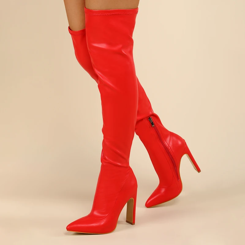 

Xibeilove Sexy Nightclub Party Stripper Over The Knee Boots Women Stiletto Heels Fashion Pointed Toe Zip Thigh High Shoes Female