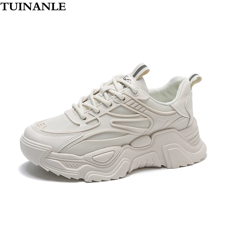 

TUINANLE White PU Leather Chunky Sneakers Women NEW Spring Platform Vulcanize Shoes Woman Thick Bottom Hidden Heels Sport Shoes