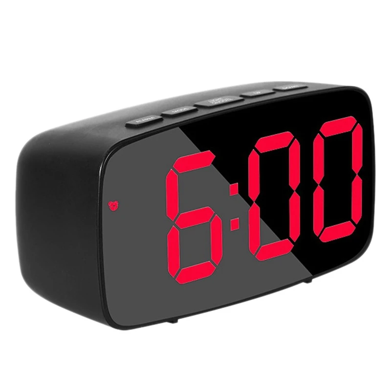 

Smart Digital Alarm Clock Bedside,Red LED Travel USB Desk Clock with 12/24H Date Temperature Snooze for Bedroom,Black