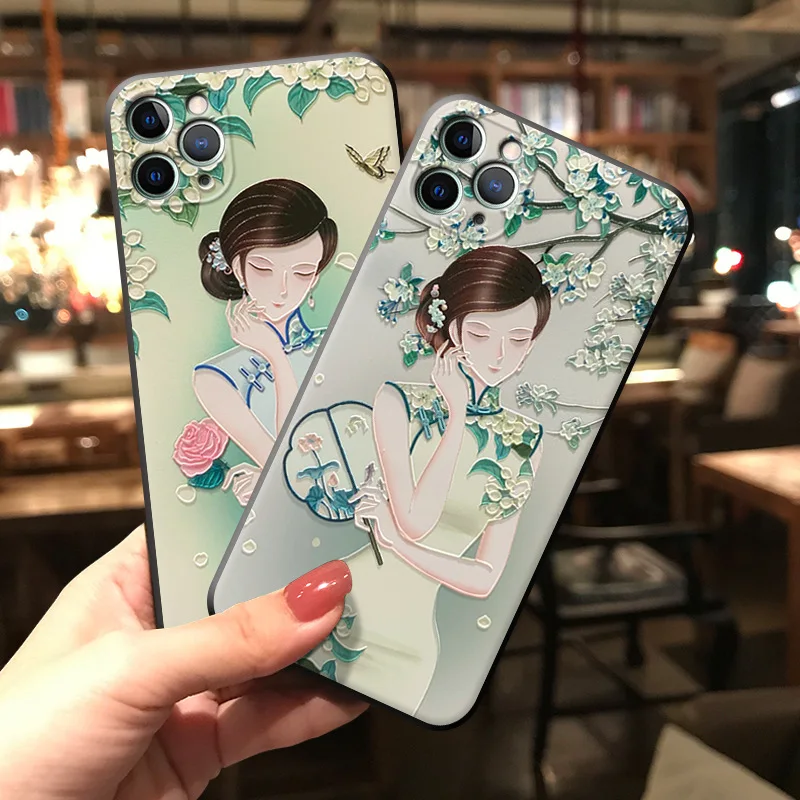 

Suitable for IPhone 11 Mobile Phone Case 11Pro, Cheongsam Beauty Embossed Creative Silicone Mobile Phone Case 11ProMax