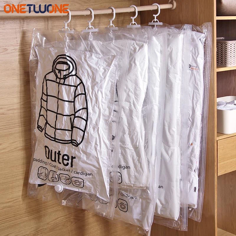 

Closet Hanging Vacuum Storage Bags for Clothes,Space Saver Bags Seal Storage Clothing Bags for Closet Organizer Compressed Bag