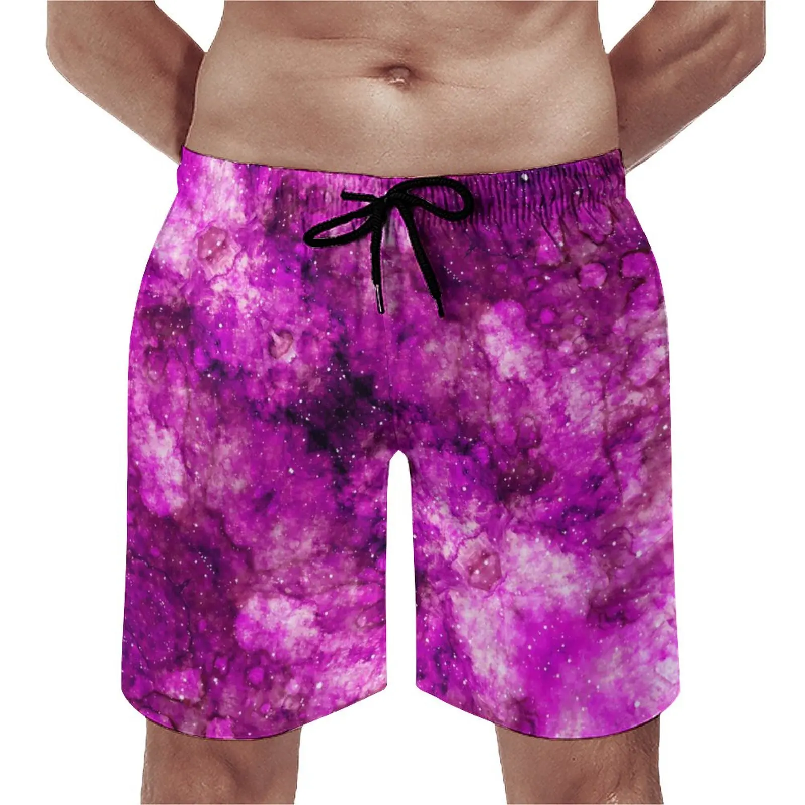 

Летние пляжные шорты фиолетового цвета с принтом Галактики, спортивные шорты для бега, повседневные быстросохнущие плавки больших размеров