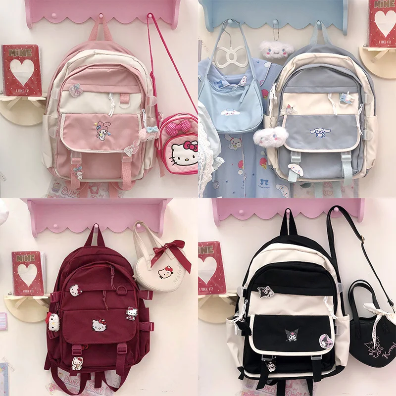 

Kawaii Anime Sanrioed MyMelody Kuromi Cinnamoroll HelloKittys Backpack Large-Capacity Girl All-Match School Bag Cute Campus Gift