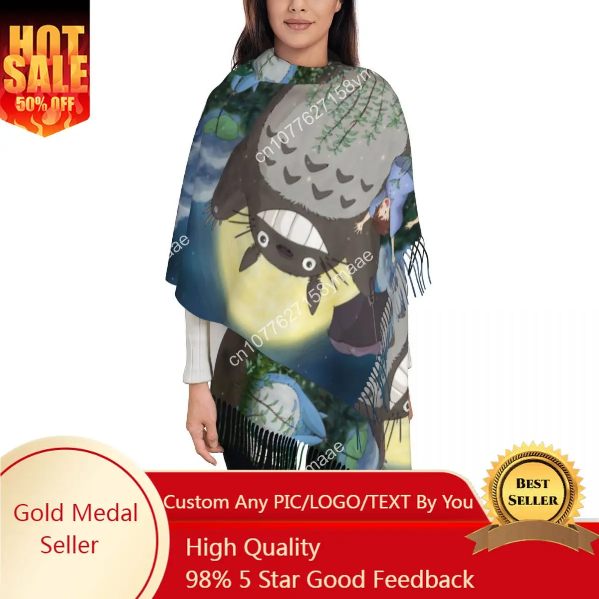 

My Neighbor Totoro Shawl Wrap Womens Winter Warm Large Soft Scarf Japanese Anime Mei Satsuki Neckerchief Tassel Scarves