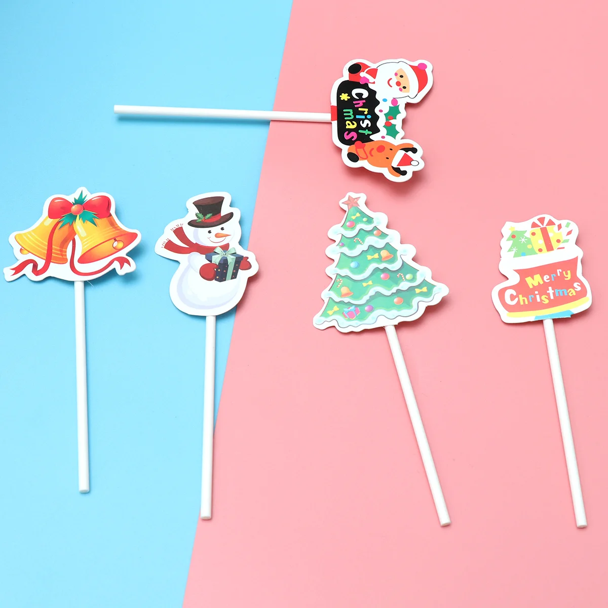 

5pcs Christmas Decorations Muffin Fruit Sticks Elk Santa Claus Gift Box Toppers