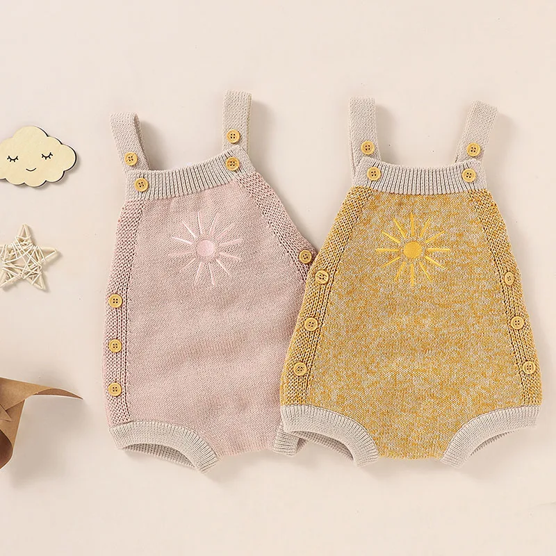 

Breathable Baby Girls Boys Kids Romper Sweet Style Infant Summer Creative Sun Embroidery Sleeveless Knitted Suspender Jumpsuit