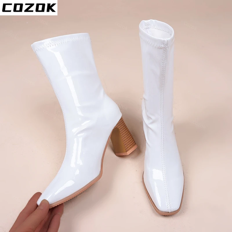 Women Shoes Ankle Boots Shallow Zip Boots Chunky Pumps High Heels Boots Women Dress 2022 New Fashion Designer Goth Ladies Shoes