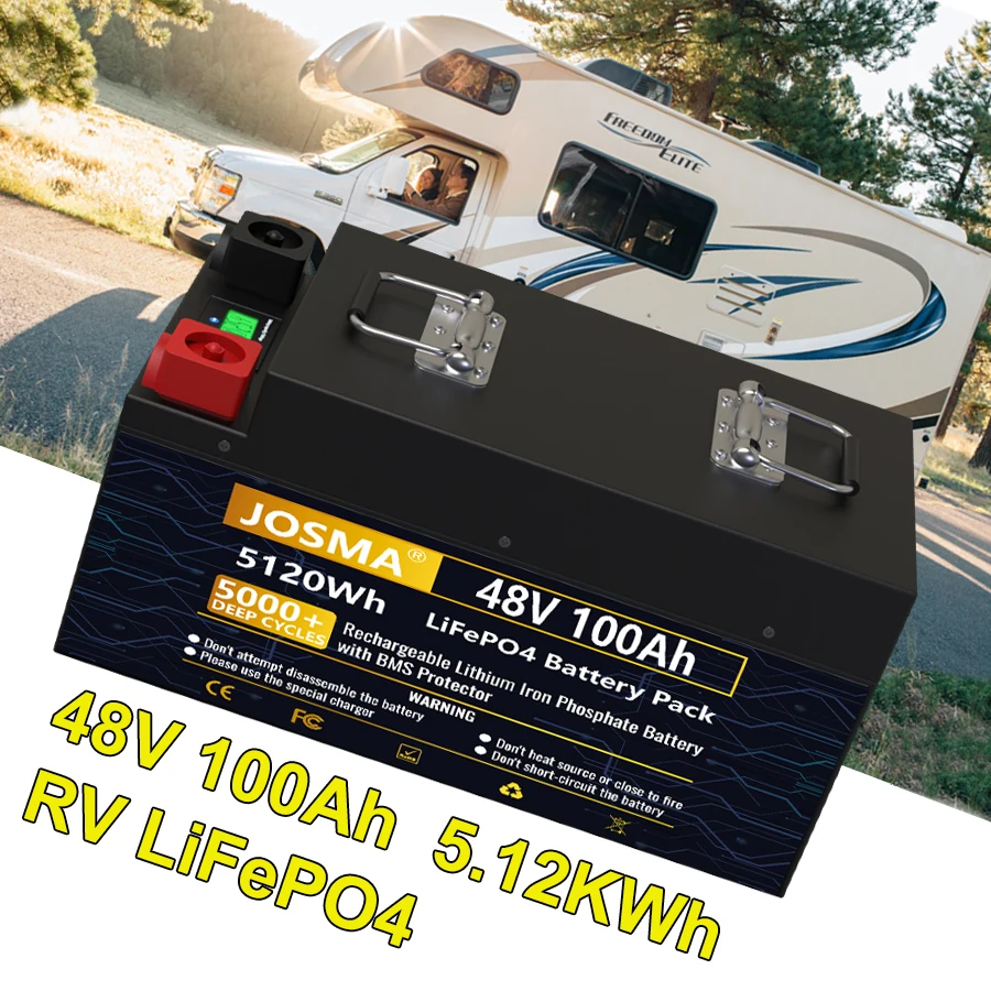 

48V 100Ah LiFePO4 RV Battery Full Capacity Grade-A Cell 51.2V 5.12KWh 16S 100A BMS 5000+ Deep Cycles