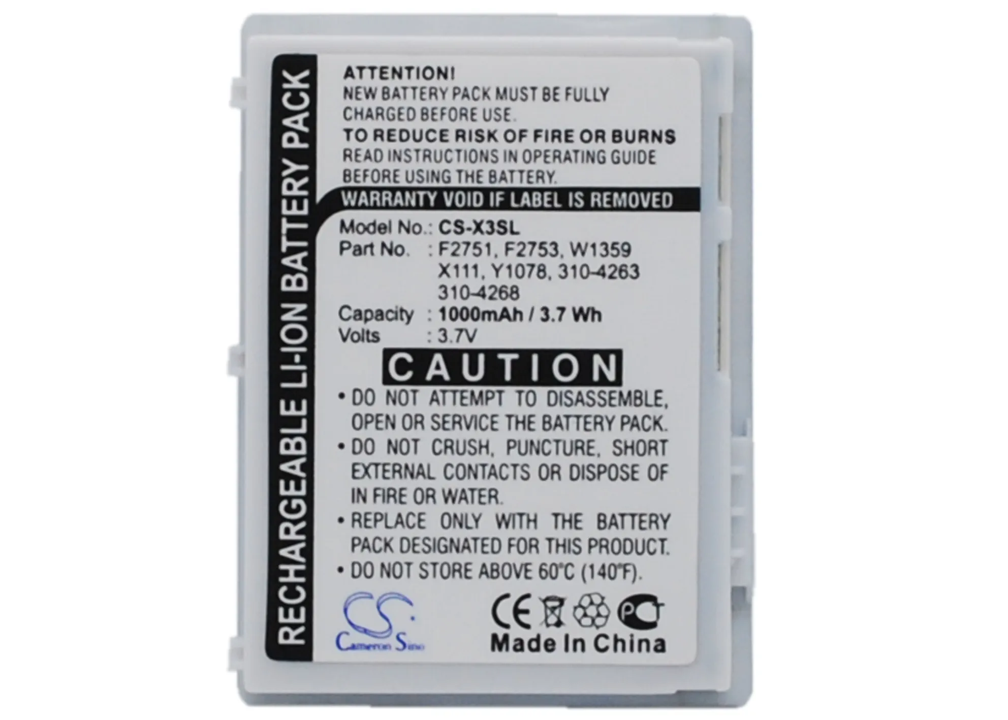 

CS 1000mAh Battery For DELL X1111 DELL Axim X3 Axim X3i Axim X30