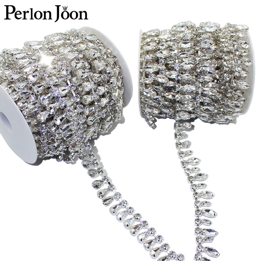 1 ярд капли воды и лист стекло серебристо-белый кристалл цепочка DIY украшения