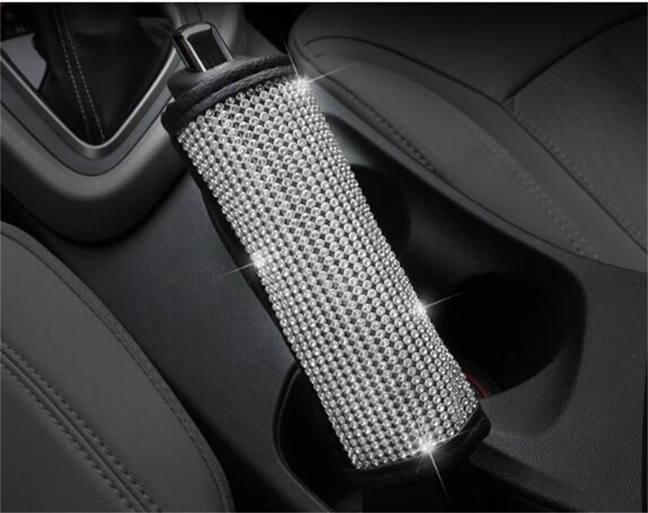 

Car Hand Brake Cover Crystal Rhinestones Diamond Car Auto Universal Gear Shift Shifter Knob Cover Leather Padding Handbrake