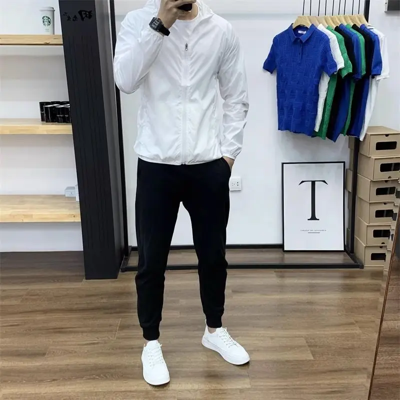 Мужская Летняя дышащая куртка ветровка с капюшоном Солнцезащитная одежда