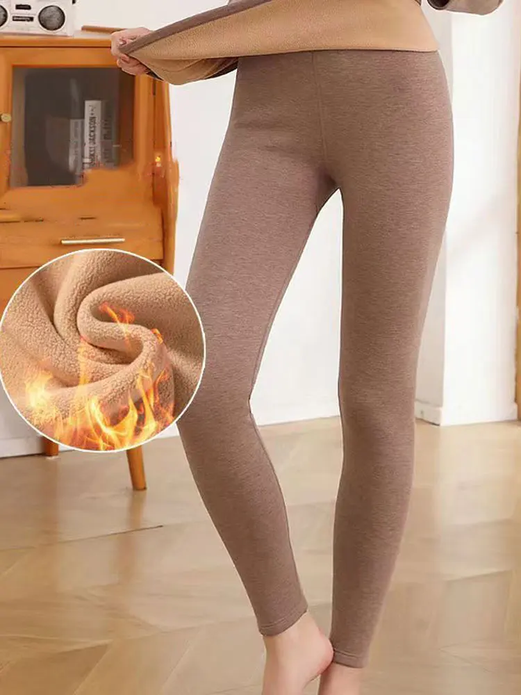 

Women Thickened Fleece Thermal Cashmere Leggings Winter Velvet Thick Pants Female Slim Casual High Waist Long Johns