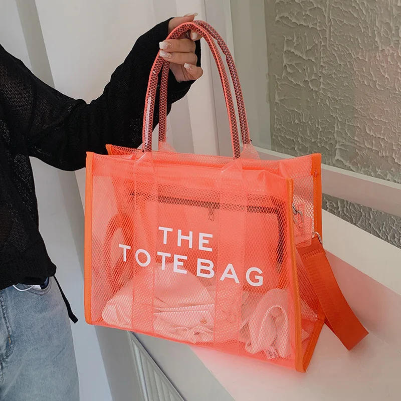 

Luxury Brands Mesh Clear Shoulder Crossbody Bag Candy Color PVC Tote Bag Women Handbags Jelly Beach Bags for Women Shopper Bags
