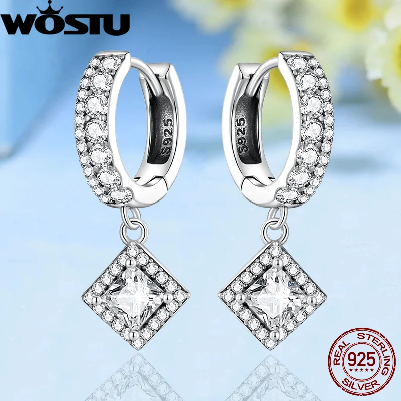 

WOSTU 925 Sterling Silver AAA Zircon Hoop Earrings For Women Top Quality Wedding Fine Jewelry Dangle Hook Plata 925 pendientes
