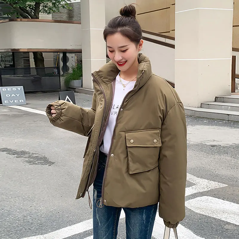 

Large Size Loose Jacket Warm Winter Women's Clothing 2022 New Fashion Stand Collar Drawstring Tooling Short Cotton Coat Female