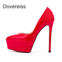 dovereiss 2022 fashion red platform pumps women shoes summer new elegant slip on yellow wedding shoes office ladys41 42 43 44 45