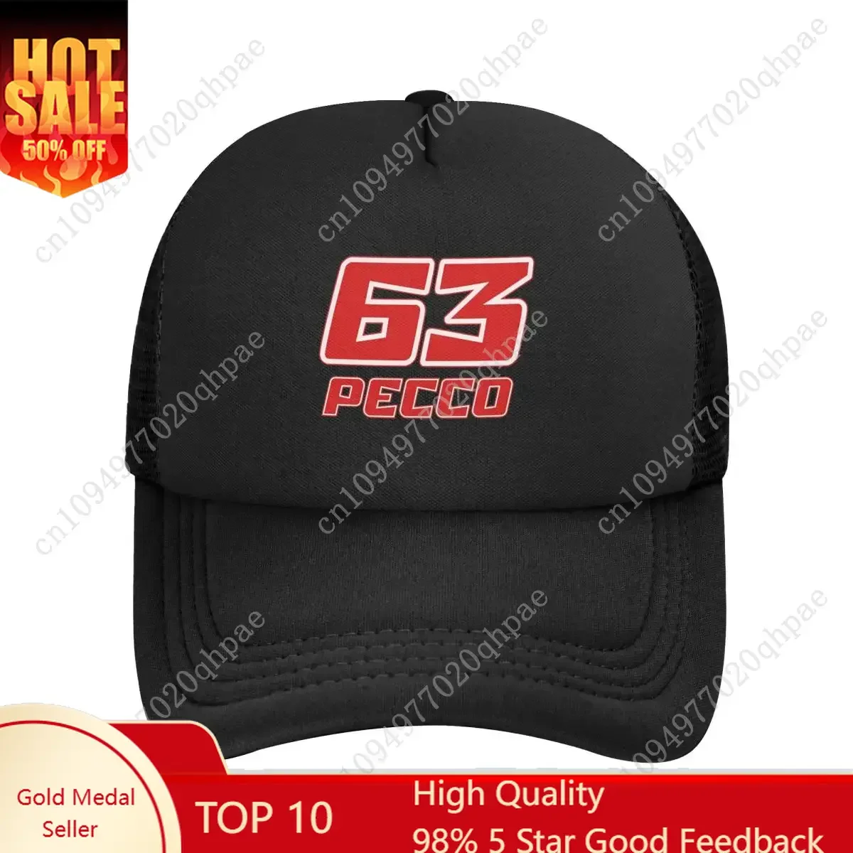 Фото Pecco Bagnaia 63, сетчатые бейсболки, модные бейсболки Snapback, дышащие повседневные бейсболки, уличные кепки для мужчин и женщин №1