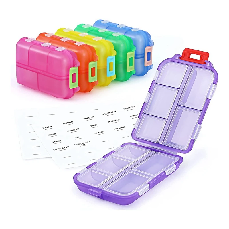 

6 Pack Travel Pill Organizer 10 Compartments Pill Holder Box, Medicine Container Case-For Weekly/Daily Travel, Outdoor